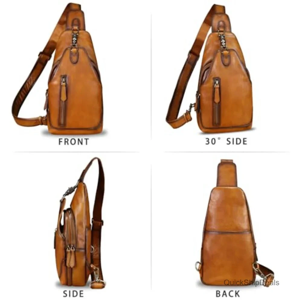 Genuine Leather Crossbody Sling Bag Shoulder Bag Chest Bag